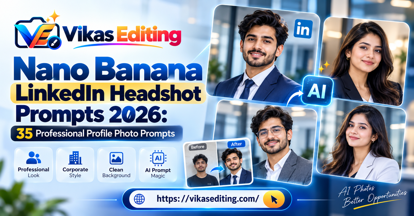 Nano Banana LinkedIn Headshot Prompts 2026 35 Professional Profile Photo Prompts